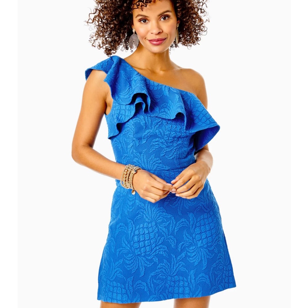 Lilly Pulitzer Blue Asymmetrical Ruffled Cocktail Dress